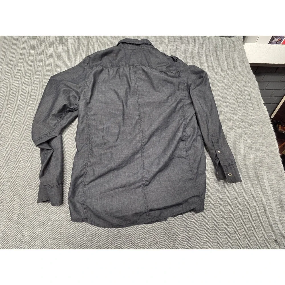 American Rag Mens Large Charcoal Grey Utility Button Down‎ Shirt Epaulettes L